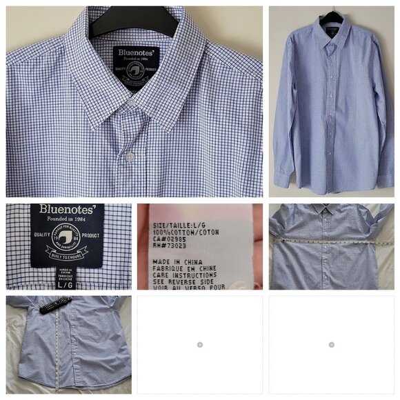 Bluenotes Men's Blue and White Checkered Long-Sleeve Cotton Shirts- Size… - Picture 3 of 3